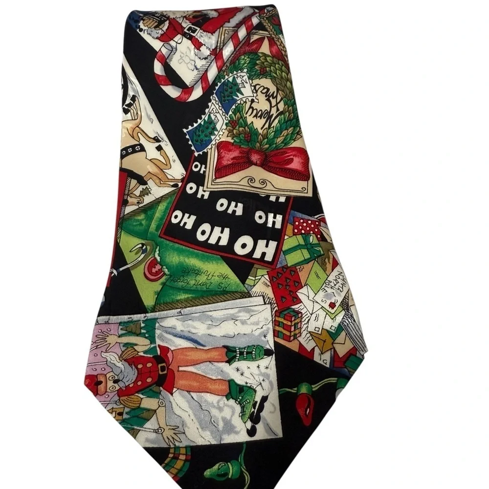 Nicole Miller 1994 Santa Holiday 100% Silk Christmas Novelty Neck Tie 56 inches